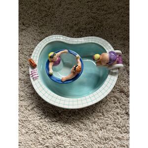 Vintage 1995 Lotus Swim Pool & Hot Tub Chip Take A Dip Serving Party Set Ceramic